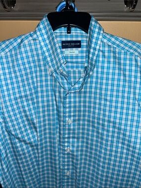 Peter Millar Blue Plaid Button-Down Men's Shirt NWT Sz L